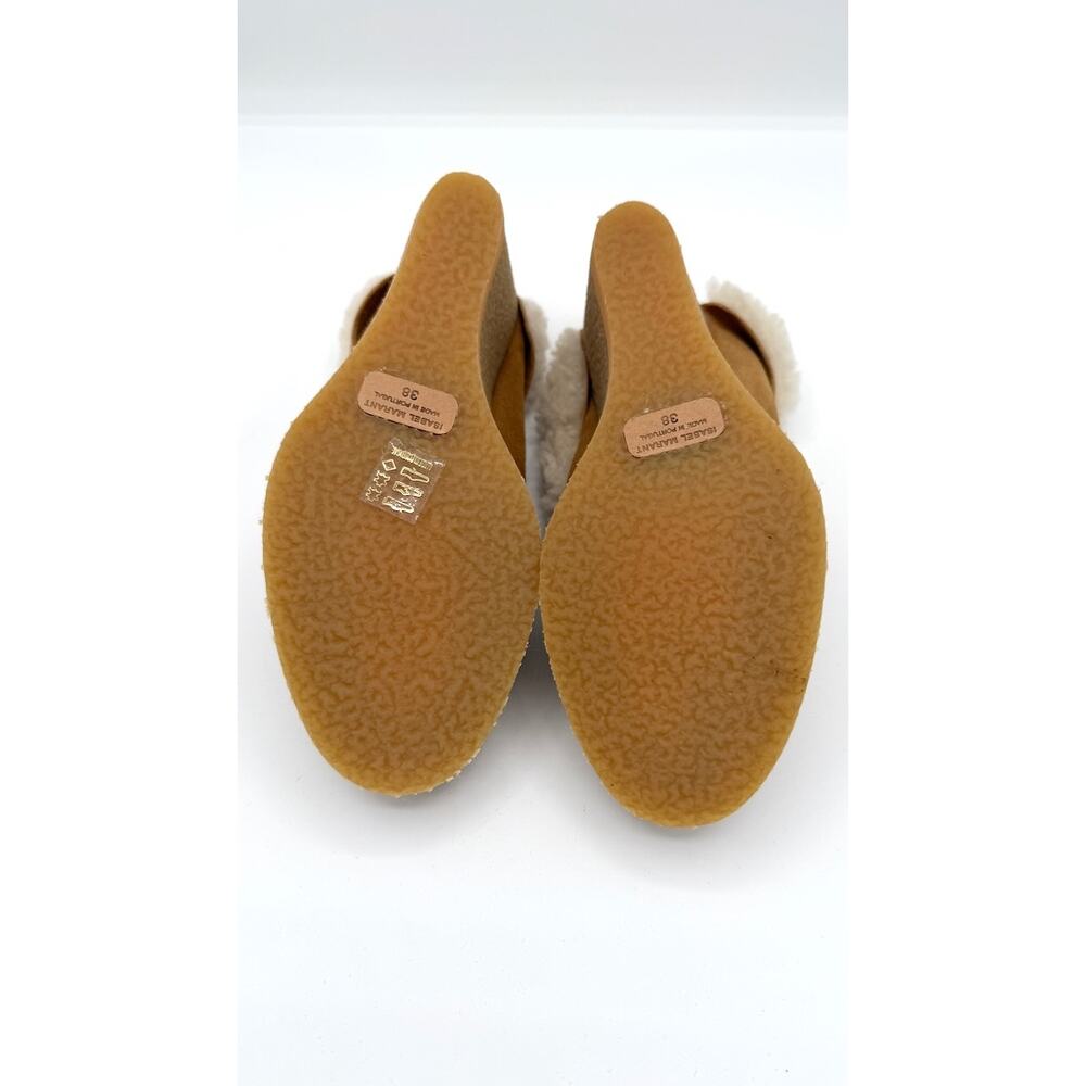 Isabel Marant Takita Tan Brown Suede Shearling Wedge Mule Heels Size 38 NWOB - Picture 12 of 14